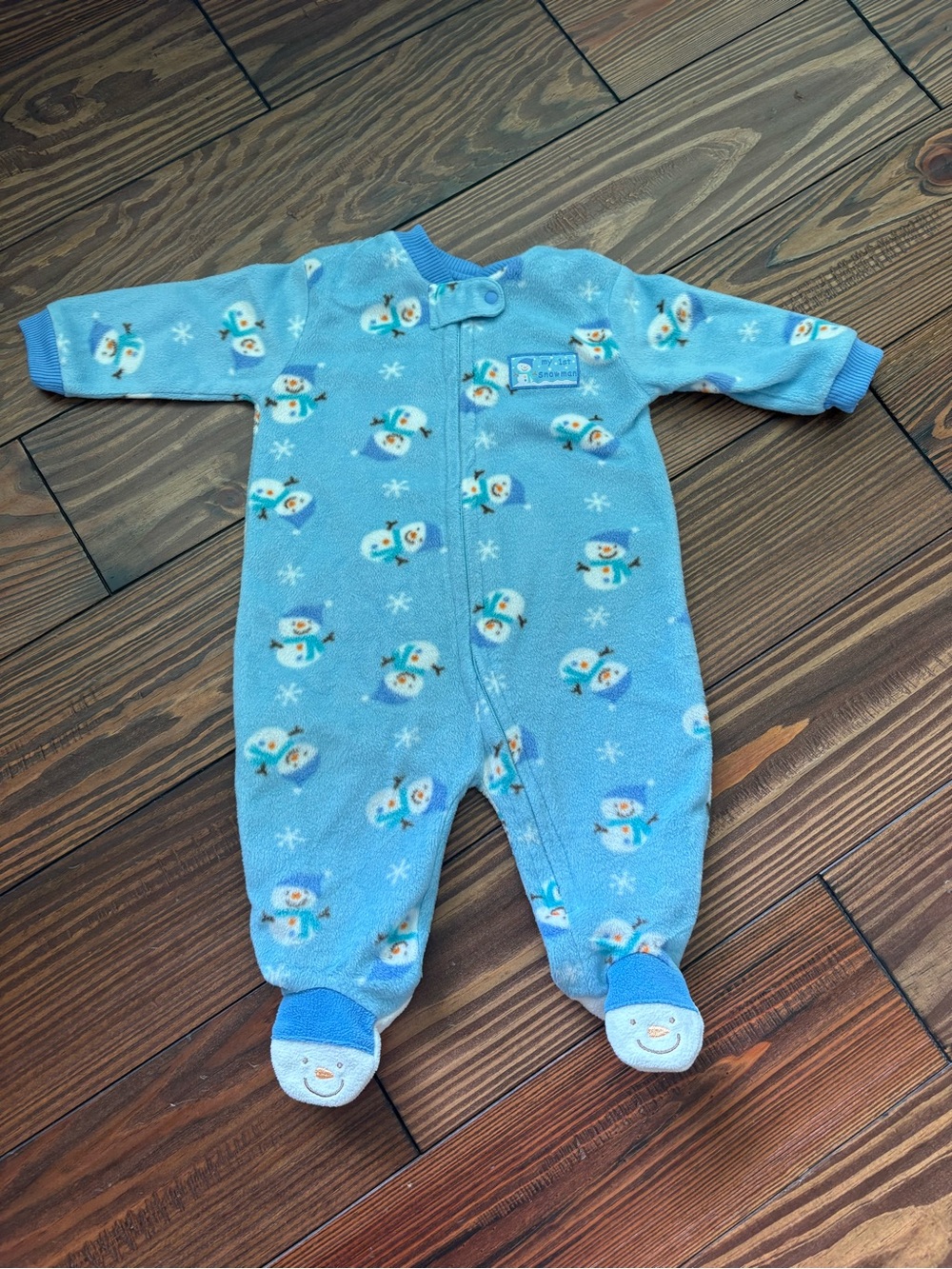 Cozy Blue Snowman Fleece Footed One-Piece for Kids